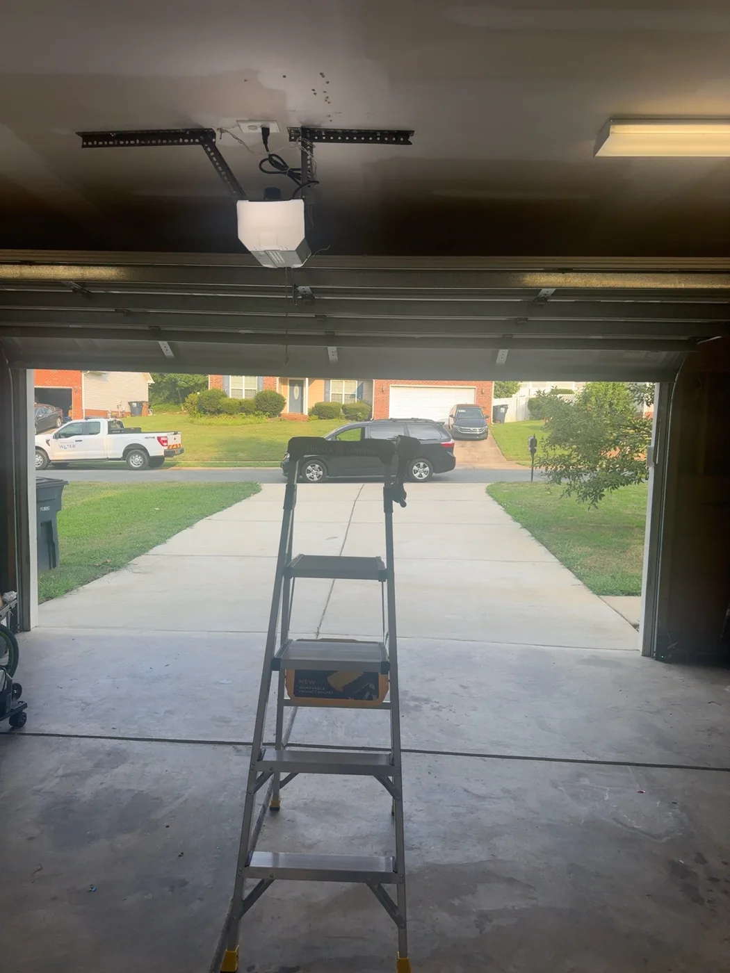 Interior view of an open garage door system